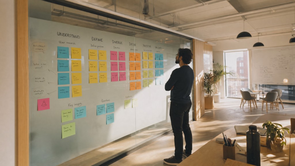 API-Design und Schnittstellen-Planung an der Wand.