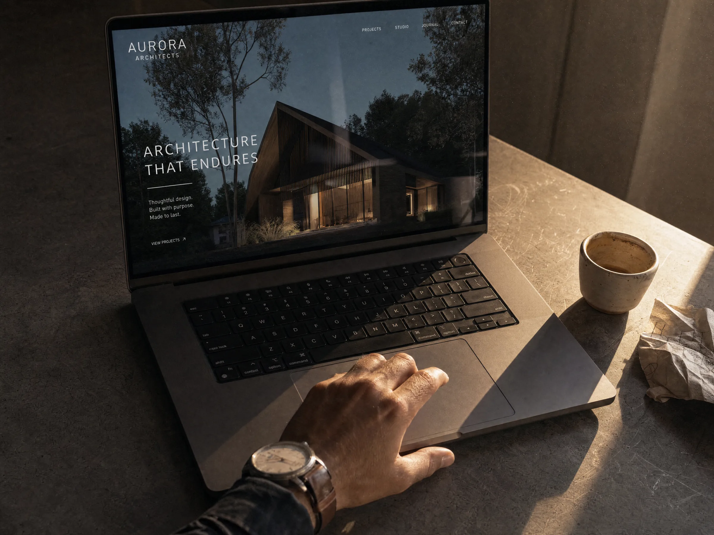 Modernes Website-Layout auf einem Hand-Display — Webdesign 2026.