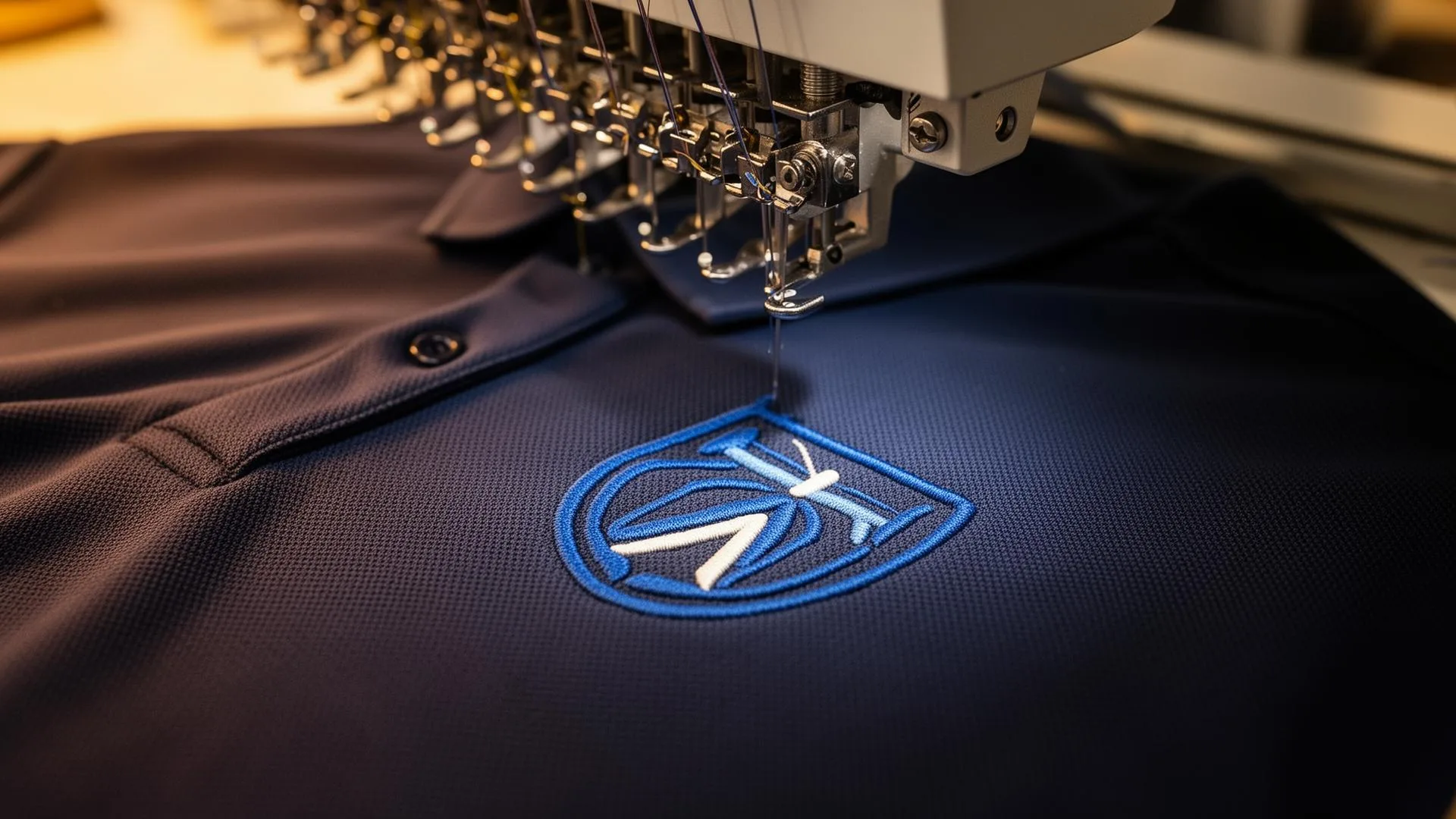 Stickmaschine veredelt ein Polo bei Druck Dein Textil.